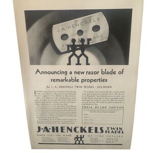 Vintage 1929 JA Henckels Twin Blades Razor Blade Ad Advertisement